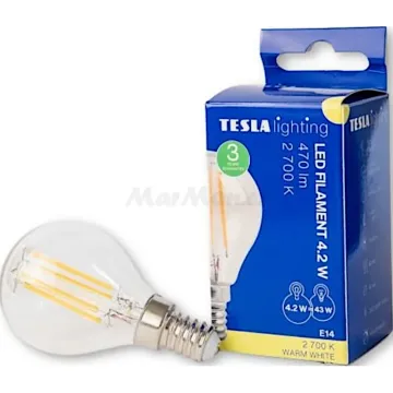 LED žárovka E14 miniglobe FILAMENT Tesla MG144227-1 230V 4,2W 470lm 2700K