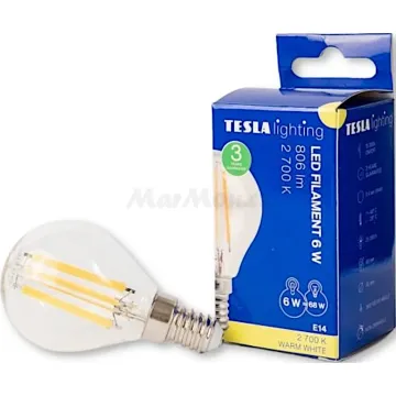 LED žárovka E14 miniglobe FILAMENT Tesla MG140627-1 230V 6W 806lm 2700K