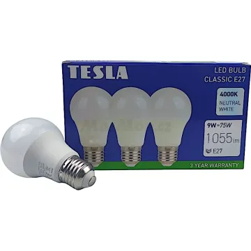 LED žárovka E27 Tesla BL270940-3PACK 230V 9W 1055lm 4000K 3ks