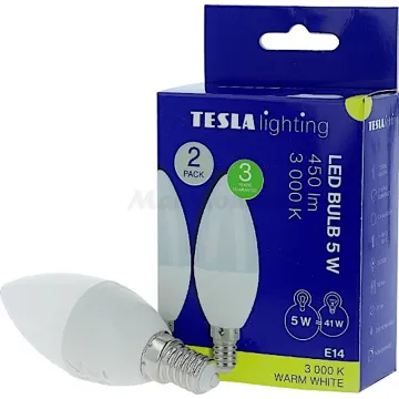 LED žárovka E14 candle Tesla CL140530PACK2-1 230V 5W 450lm 3000K 2ks