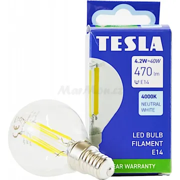 LED žárovka E14 miniglobe FILAMENT Tesla MG140440-8 230V 4W 470lm 4000K