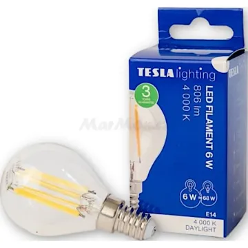 LED žárovka E14 miniglobe FILAMENT Tesla MG140640-1 230V 6W 806lm 4000K