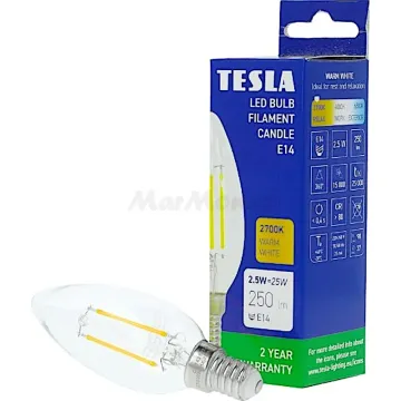 LED žárovka E14 candle FILAMENT Tesla CL142527-3 230V 2,5W 250lm 2700K